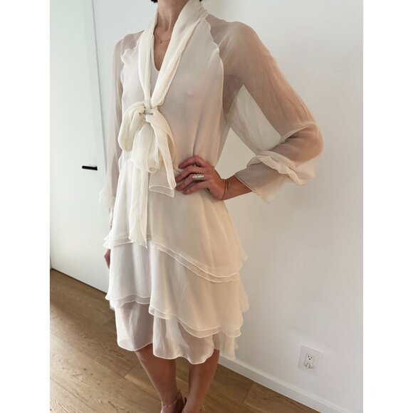 Chloe Ivory Silk Chiffon Dress, size 38 (fits like size small) - Picture 9 of 10